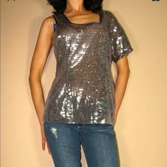Host pick HP Anthropologie Tracy Reese Sequin One-shoulder Top Y2K Vintage New - Picture 2 of 7